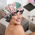 thumbnail image 5 of Shower Caps,Pioneer Flower Floral Print Pattern Waterproof Shower Cap for Women 4 Pieces,Double Reusable Hair Cover for Shower PEVA Elastic Stretch Hem, 5 of 7