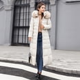 thumbnail image 6 of Lisingtool Winter Coats for Women's Solid Color Long Slim Hooded Detachable Collar Tie Warm Cotton Padded Pocket Long Sleeve Jacket Womens Tops White, 6 of 9