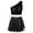 Black, variant on IEFIEL Kids Girls Metallic Glossy Dance Outfit Teens Cheers Uniform One Shoulder Crop Top with Pleated Skirt Red 9-10