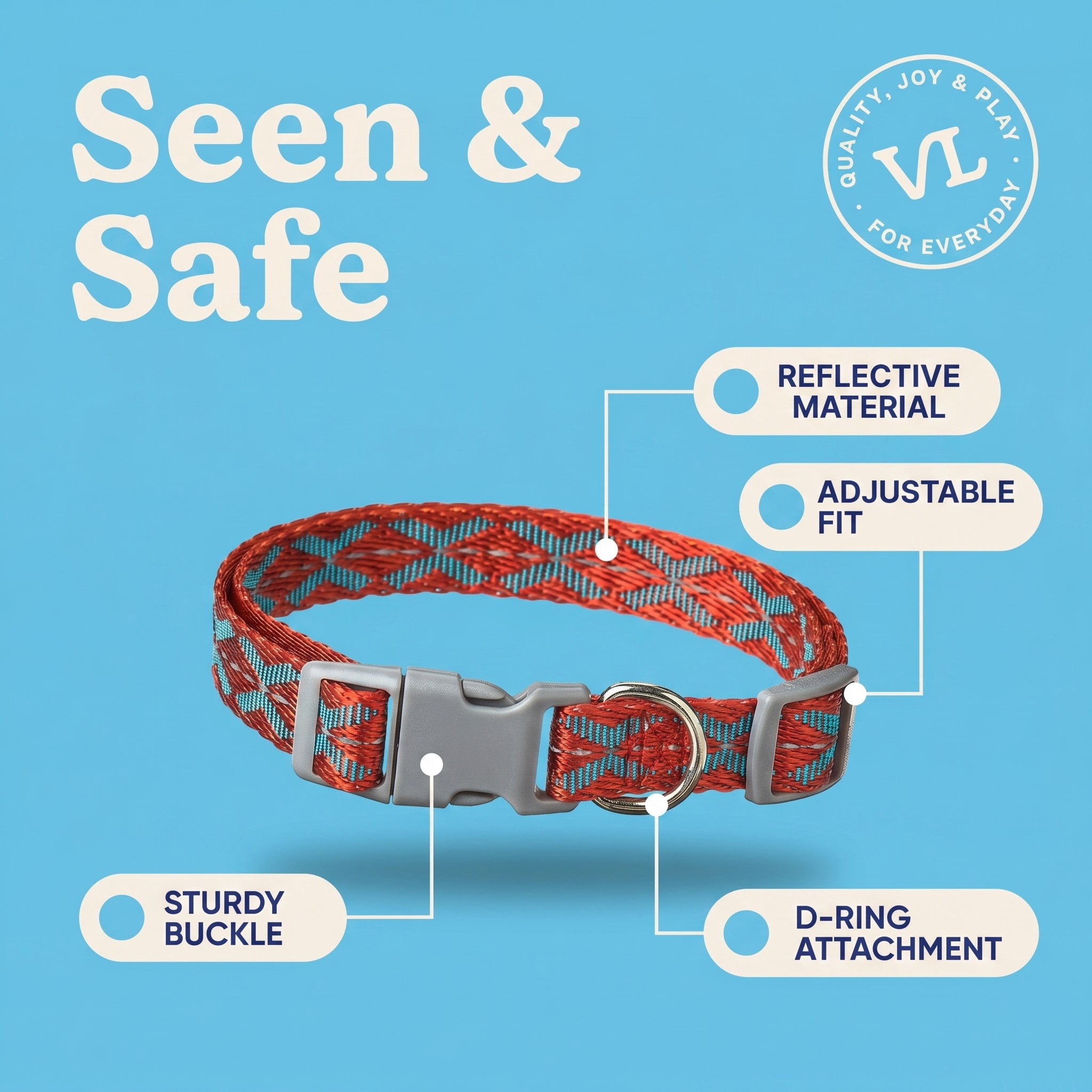 Vibrant Life Reflective Adjustable Dog Collar, Orange, Small