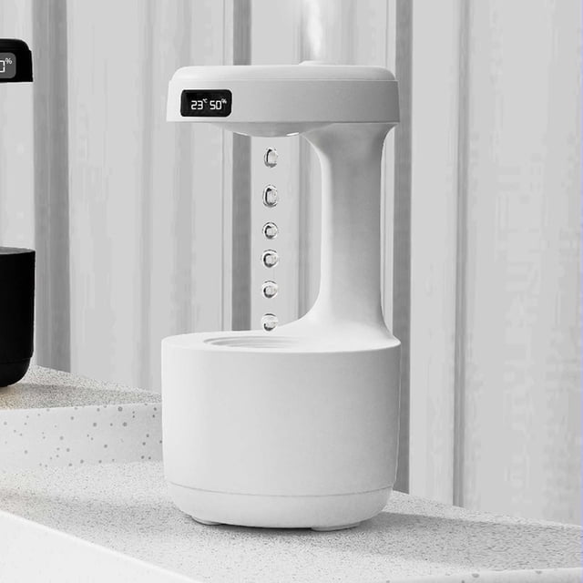 Antigravity Humidifier,Rain Humidifier Bedroom Anti Gravity Humidifiers with Clock Water Drop Backflow Aroma Diffuser Large Capacity Office Bedroom Mute Heavy Fog Household Sprayer,White