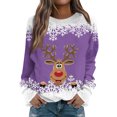 thumbnail image 2 of Women's Christmas Printed Round Neck Sweatshirt, Long Sleeve Casual Pullover Top, Raglan Sleeve Holiday Graphic Fall Winter Clothes,Purple,4XL, 2 of 7
