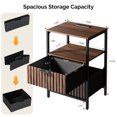 thumbnail image 2 of Ktaxon Nightstand with Charging Station End Table with 2 Fabric Drawers Bedside Table Furniture for Bedroom, Living Room,Fluted Brown Wave Design, 2 of 10