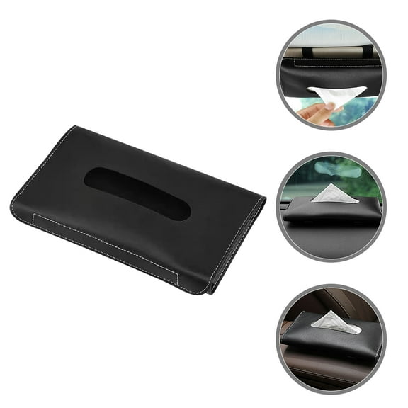 RENACLIPY Black PU Car Visor Tissue Box Holder Storage Organizer 9.3×5.1×0.8in 1 Piece