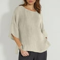 thumbnail image 2 of Daznico Hauts pour Femmes, Hauts d'Été pour Femmes, T-Shirts à Manches 3/4 Col Rond Imprimé Floral Ample Décontracté Tunique en Lin Blouse, T-Shirts pour Femmes, Chemises pour Femmes, 2 of 5