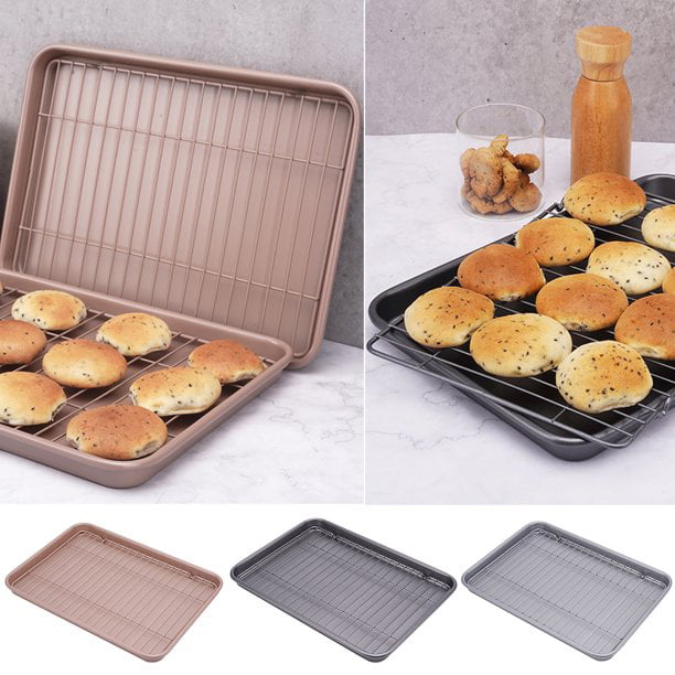 Baking Sheet & Rack Set (1 Sheet + 1 Rack), Topboutique Carbon Steel Cookie Pan with Cooling Rack, Checkered Baking Sheet with Rack, Oven Safe Baking