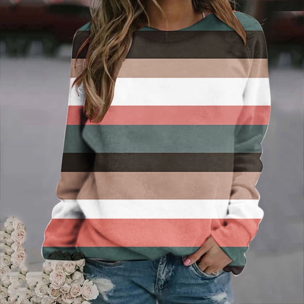 Pntutb Moda Mujer Manga Larga Cuello Redondo Impreso Sudadera Blusa Pullover top PNTUTB Pntutb-6726