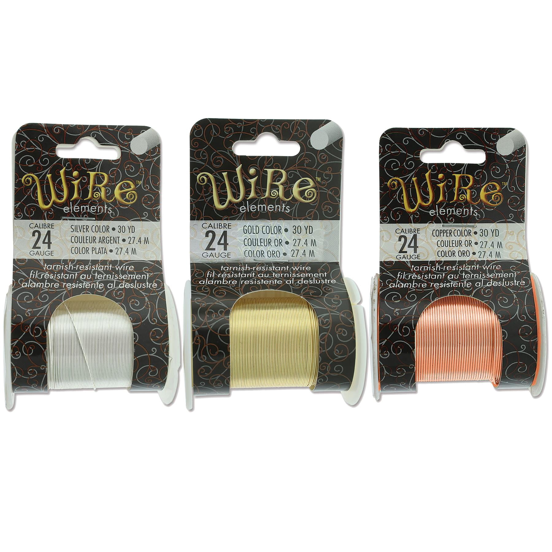 The Beadsmith Wire Elements 24-Gauge Lacquered Tarnish-Resistant Copper Wire for Jewelry Making, 4-30 Yard, 27.43 Meter Spools (Gold, Silver, & Copper Color)