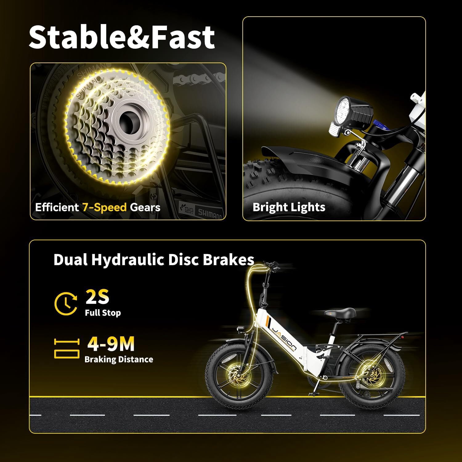 Jasion X-Hunter ST Electric Bike, 750W Foldable Ebike with 48V 13AH Removable Battery, 20'' Fat Tire Electric Bicycles for Adults, Full Suspension, UL 2849