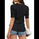 thumbnail image 2 of Suéter de Corta Abullonada para Mujer, Informal, de Verano, con Cuello Redondo, Blusa de Punto Acanalado. Negro S, 2 of 5