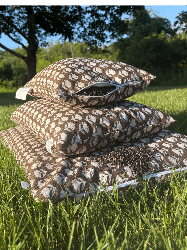 Organic Buckwheat Pillow – 14" x 20" – Opal Brown Floral Cotton Cover – Decorative, Extra Filled, Perfect for Gift