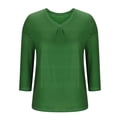 thumbnail image 6 of Delliss Women's Trendy V Neck Blouse Casual 3/4 Sleeves Top Army Green M, 6 of 7