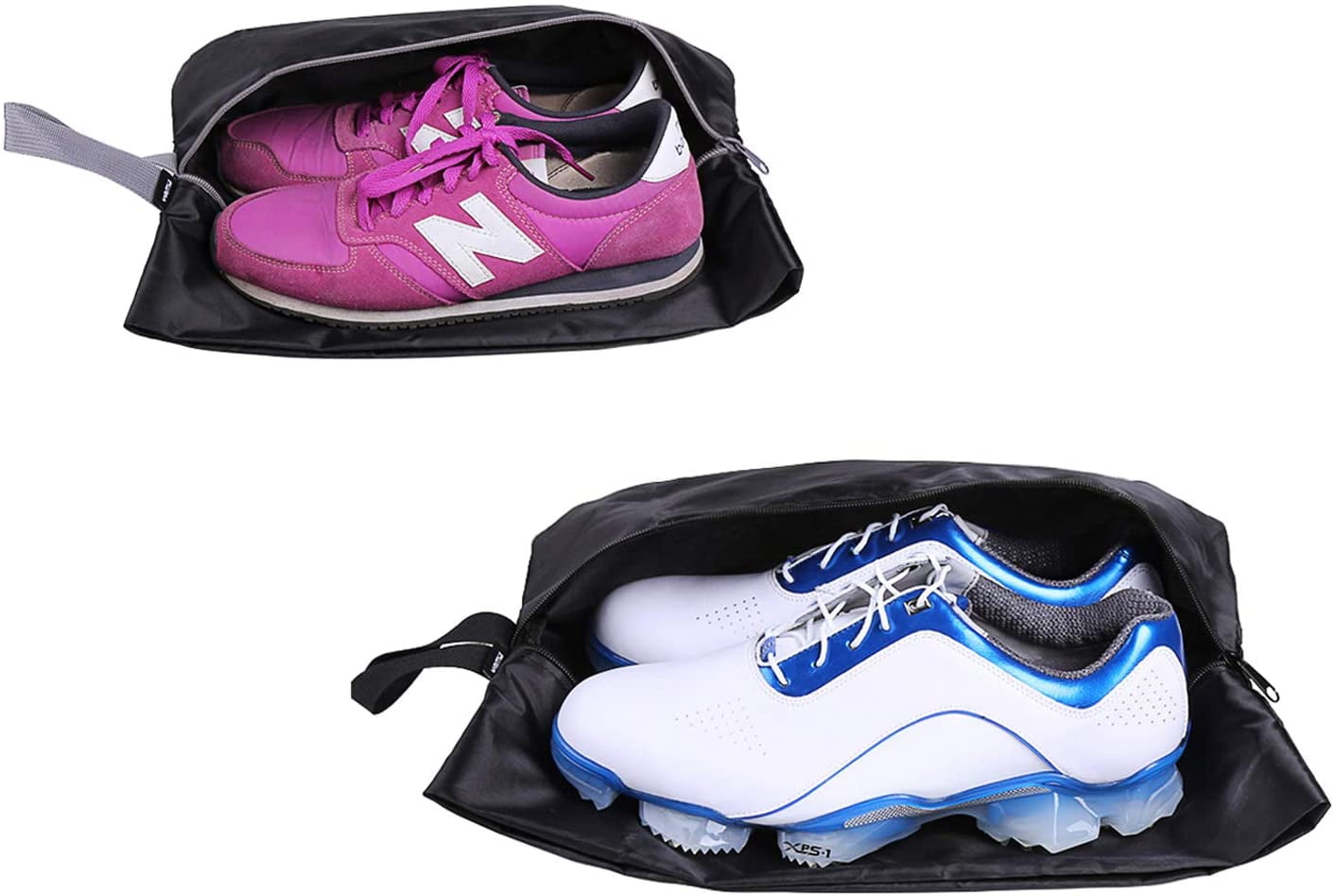 Black Water Resistant Nylon Portable Lightweight Shoe Bags with Zipper for Men Women Travel Shoe Bags 