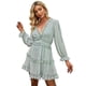 thumbnail image 1 of Mini vestido de gasa con estampado bohemio Floral estilo playero para mujer, escote en V profundo, dobladillo con volantes, manga larga, Espalda descubierta, vestidos irregulares de verano, 1 of 2