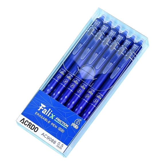 Wxq8sfga 6 Pack Retractable Erasable Blue Gel Pens 0.5mm Tip 12ml Large Ink Volume Built-in Top Eraser Silicone Non-slip Grip For Office Journal Daily Writing