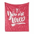 thumbnail image 1 of You Are Loved Soft Flannel Fleece Blanket, Bold Scribble Style Words and Heart on a Background of Mini Stars, Cozy Plush for Indoor and Outdoor Use, 50" x 70", Dark Coral and White, by Ambesonne, 1 of 6