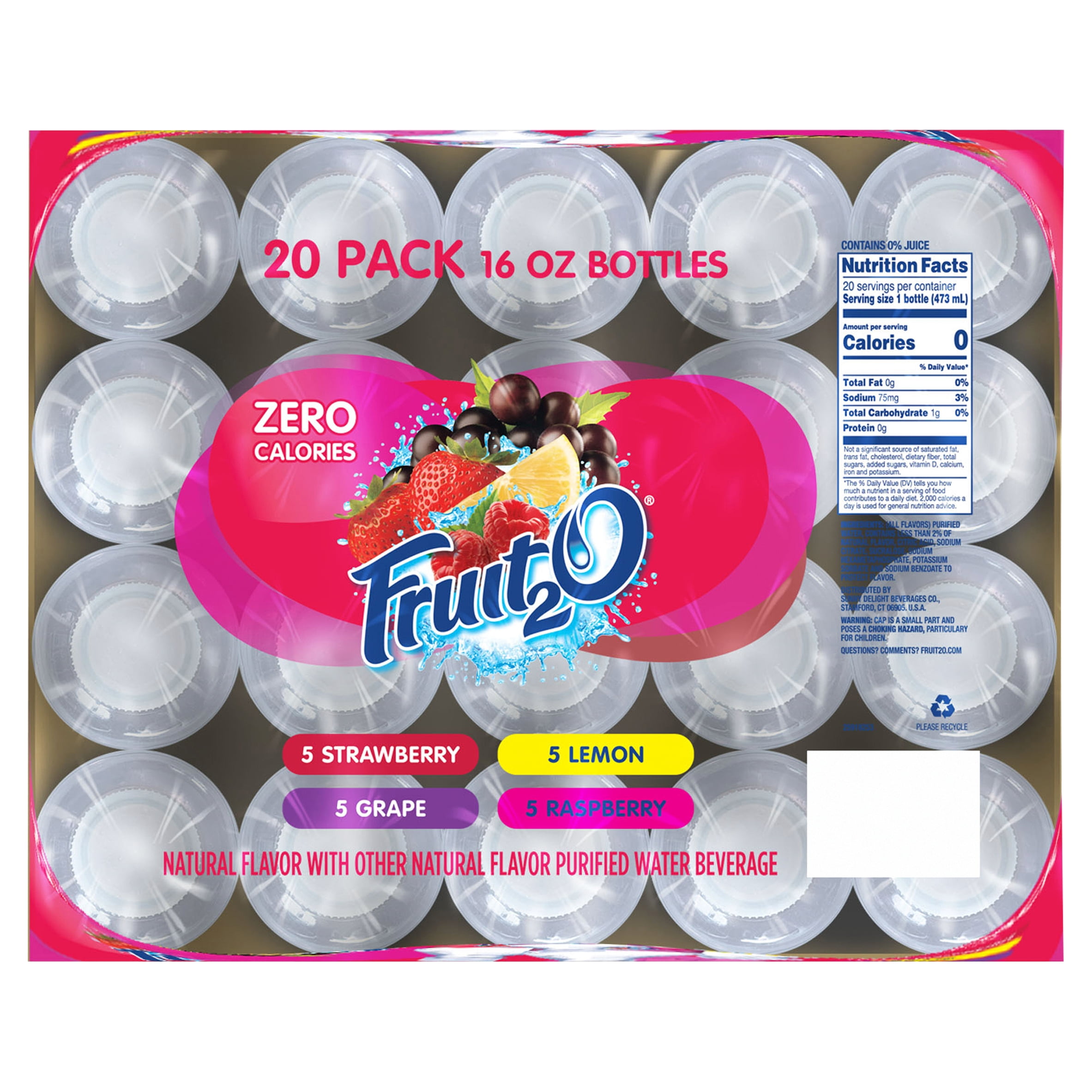 Fruit2O Strawberry, Lemon, Grape and Raspberry Purified Water Beverage, 16 oz, 20 count