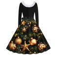 thumbnail image 3 of RKSTN Robes pour Femmes Robe Manches Longues Imprimé de Noël Patchwork en Fourrure Col en V Robe Rétro Ample, 3 of 3