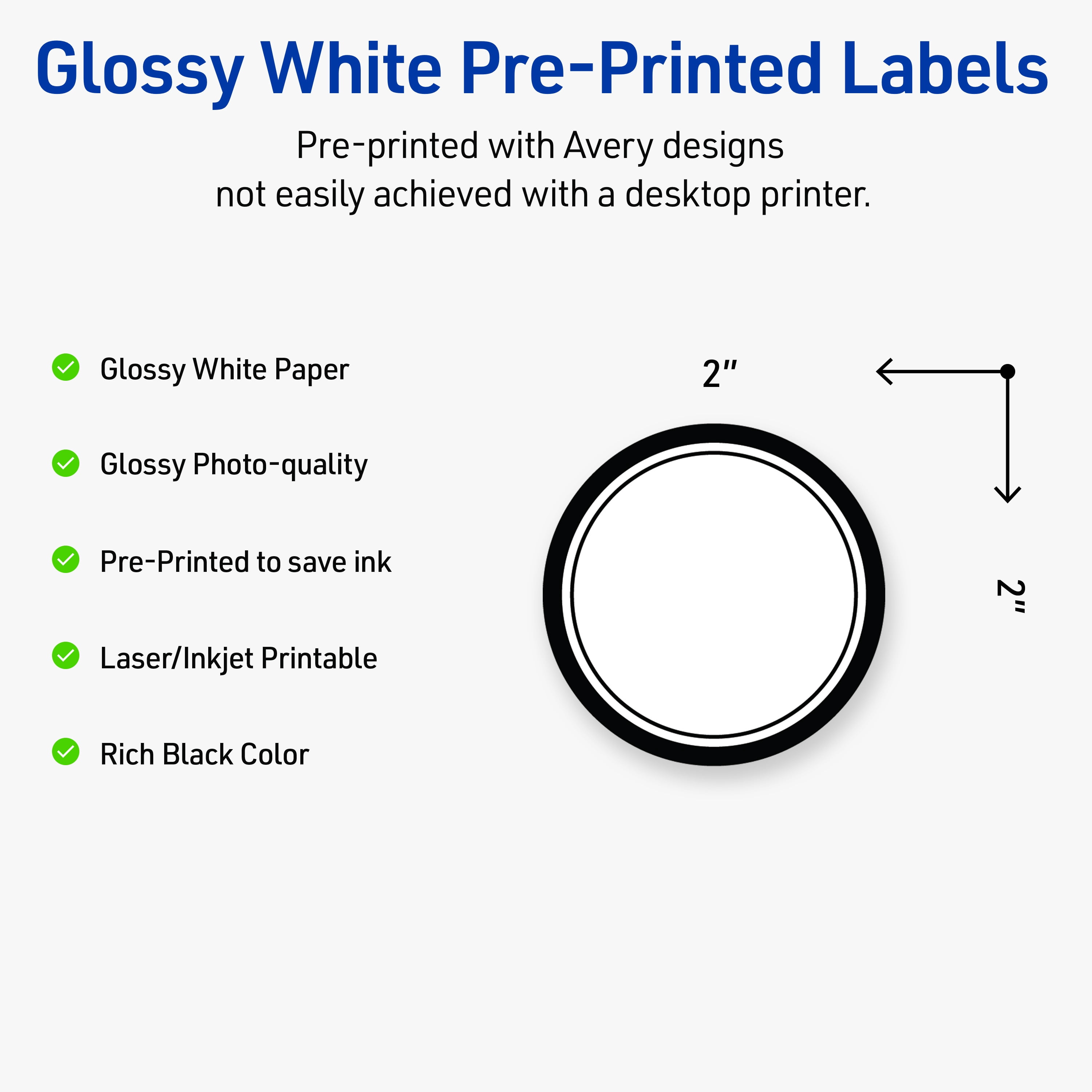Avery Labels, 2" Diameter, Double Black Border, Glossy White, 120ct