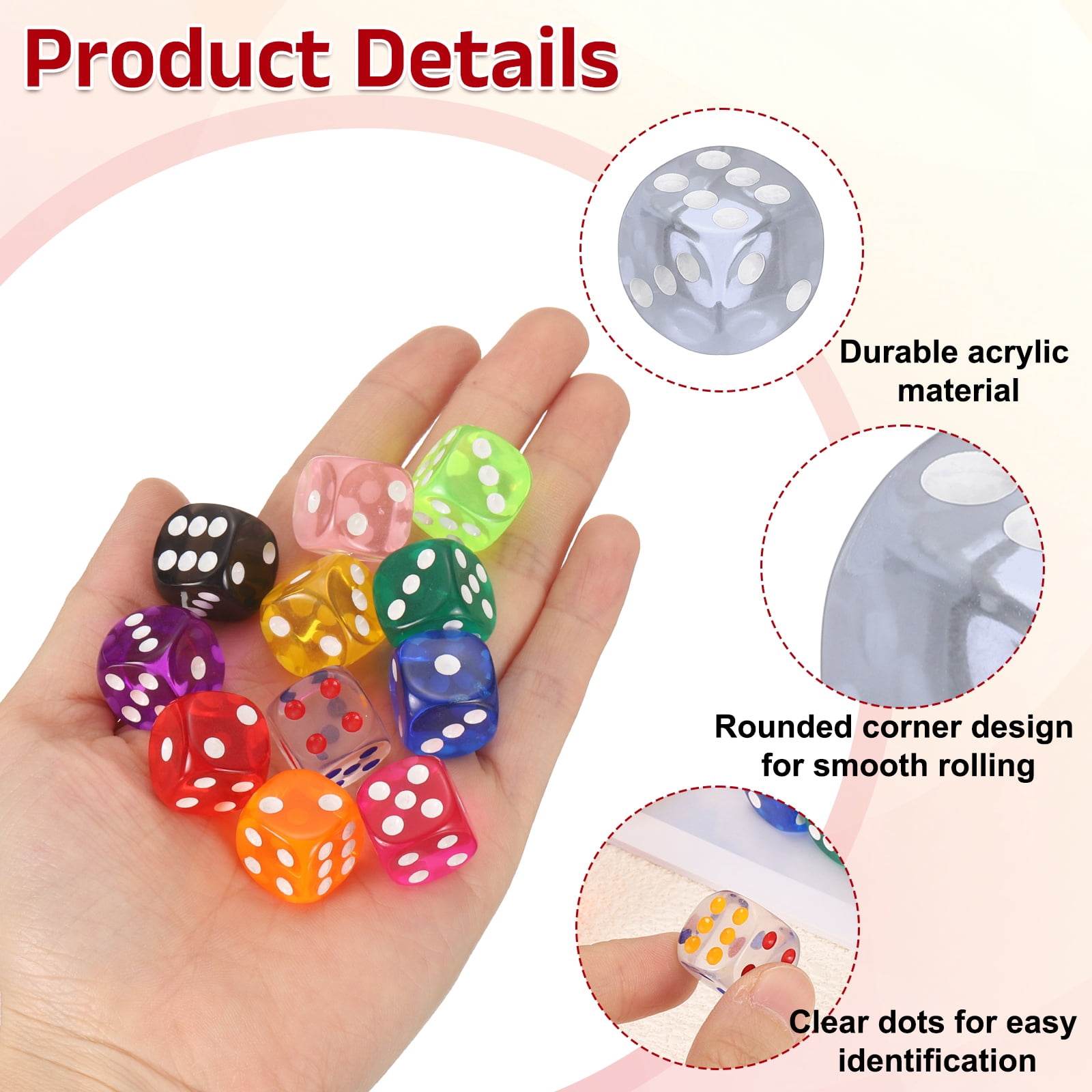 100Pcs Translucent Polyhedral Dice 16mm Square Dice W Rounded Edge, Light Blue
