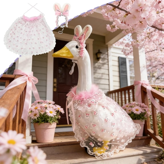 AuroraX Spring Porch Goose Outfits 23" Wedding Porch Goose Clothes Set with Pattern for 19" 20 in,Seasonal Holiday Happy Birthday Summer Decor for Outside Patio