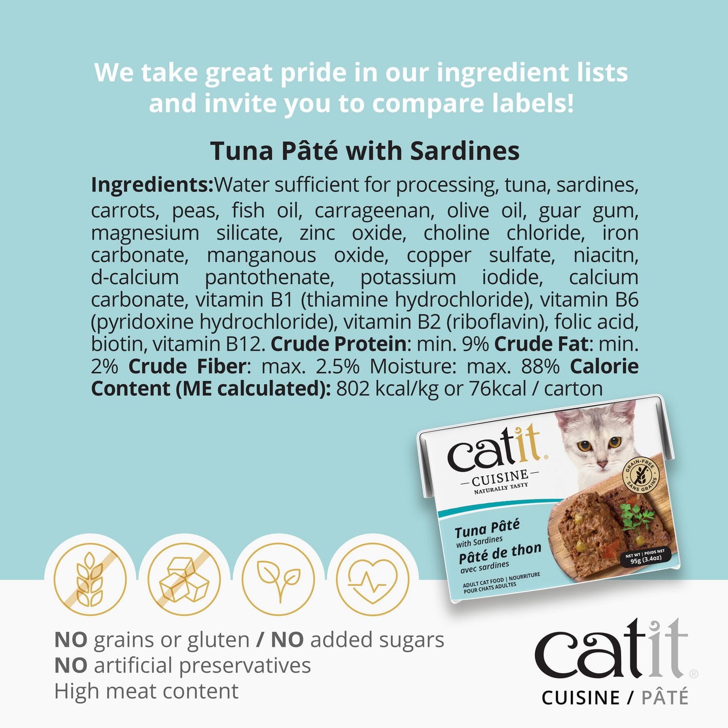 Catit Cuisine Tuna Pâté with Sardines Wet Cat Food, 95 g