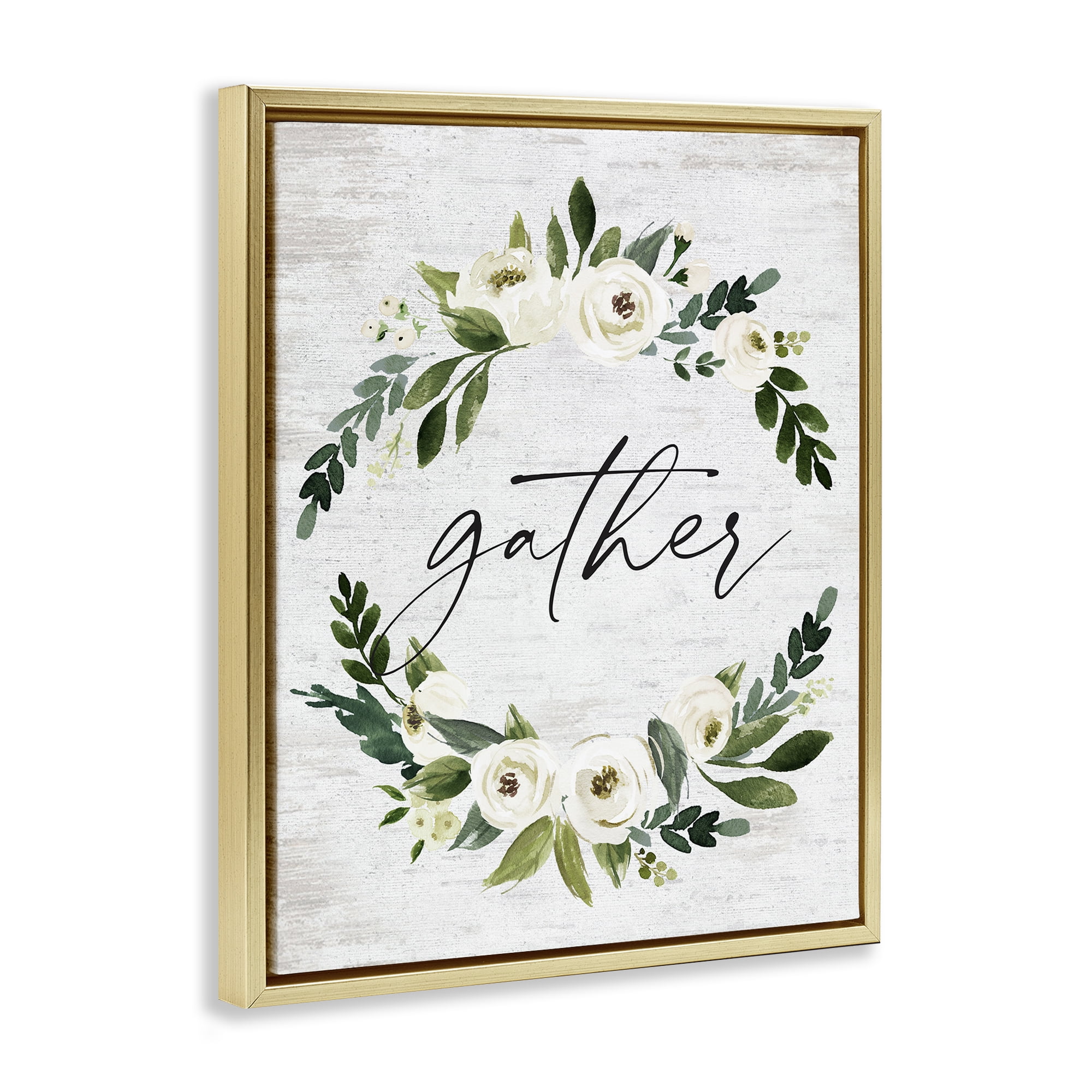 Stupell Industries Neutral Distressed Gather Botanical & Floral Painting Gold Floater Framed Canvas Art Print Wall Art, 25 x 31