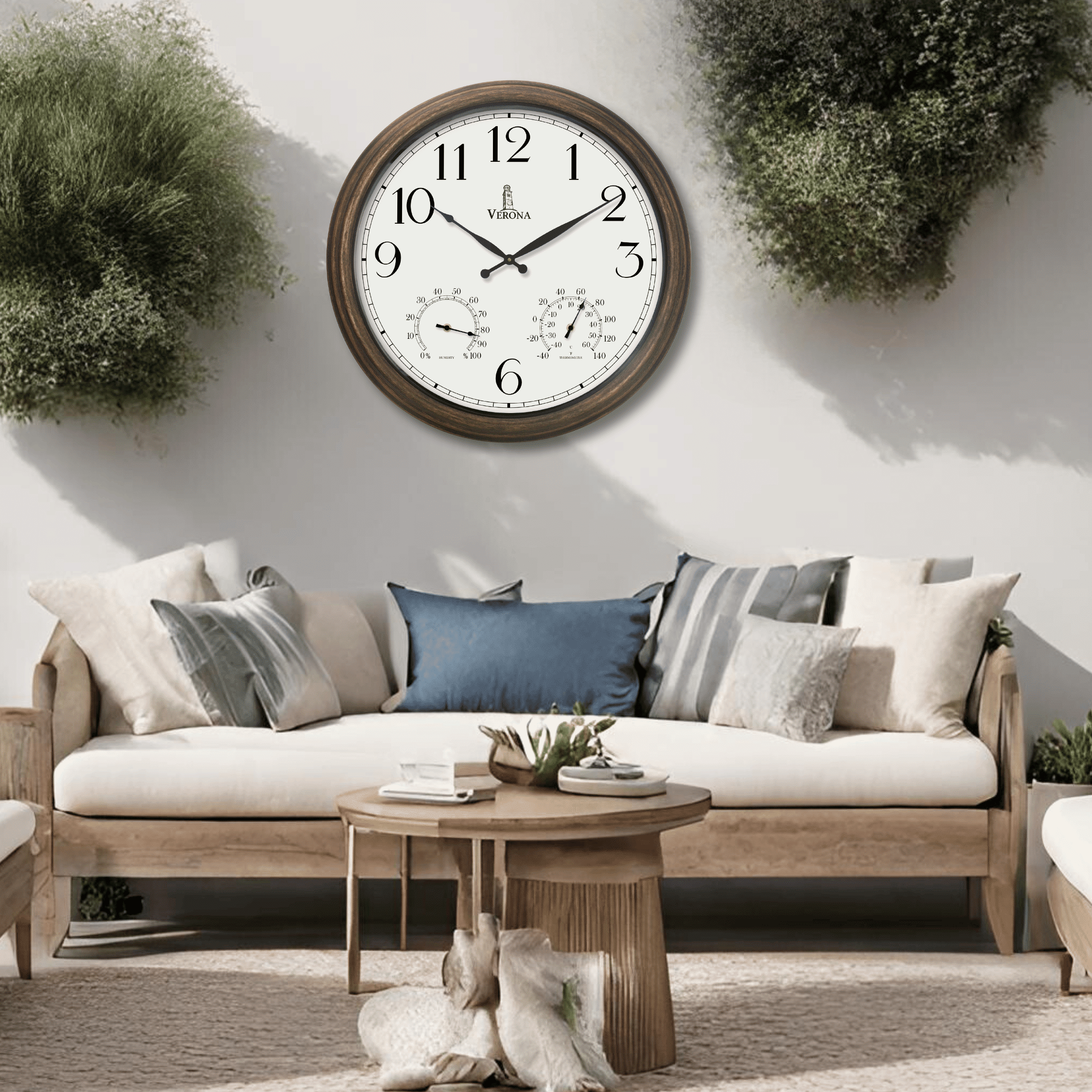 Outdoor Clock for Patio Large Waterproof with Thermometer - 24 inch Indoor Outdoor Wall Clock with Temperature and Humidity Combo - Weatherproof, Accurate & Easy to Read for Pool, Garden & Home Decor