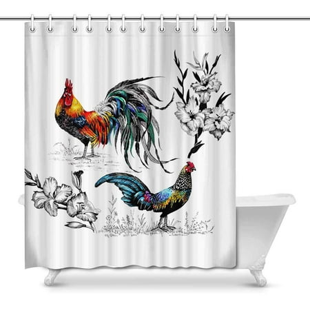MKHERT Watercolor Farm Roosters Silhouettes Flowers Decor Waterproof Polyester Fabric Shower Curtain Bathroom Sets Rings 66x72 inch - Walmart.com