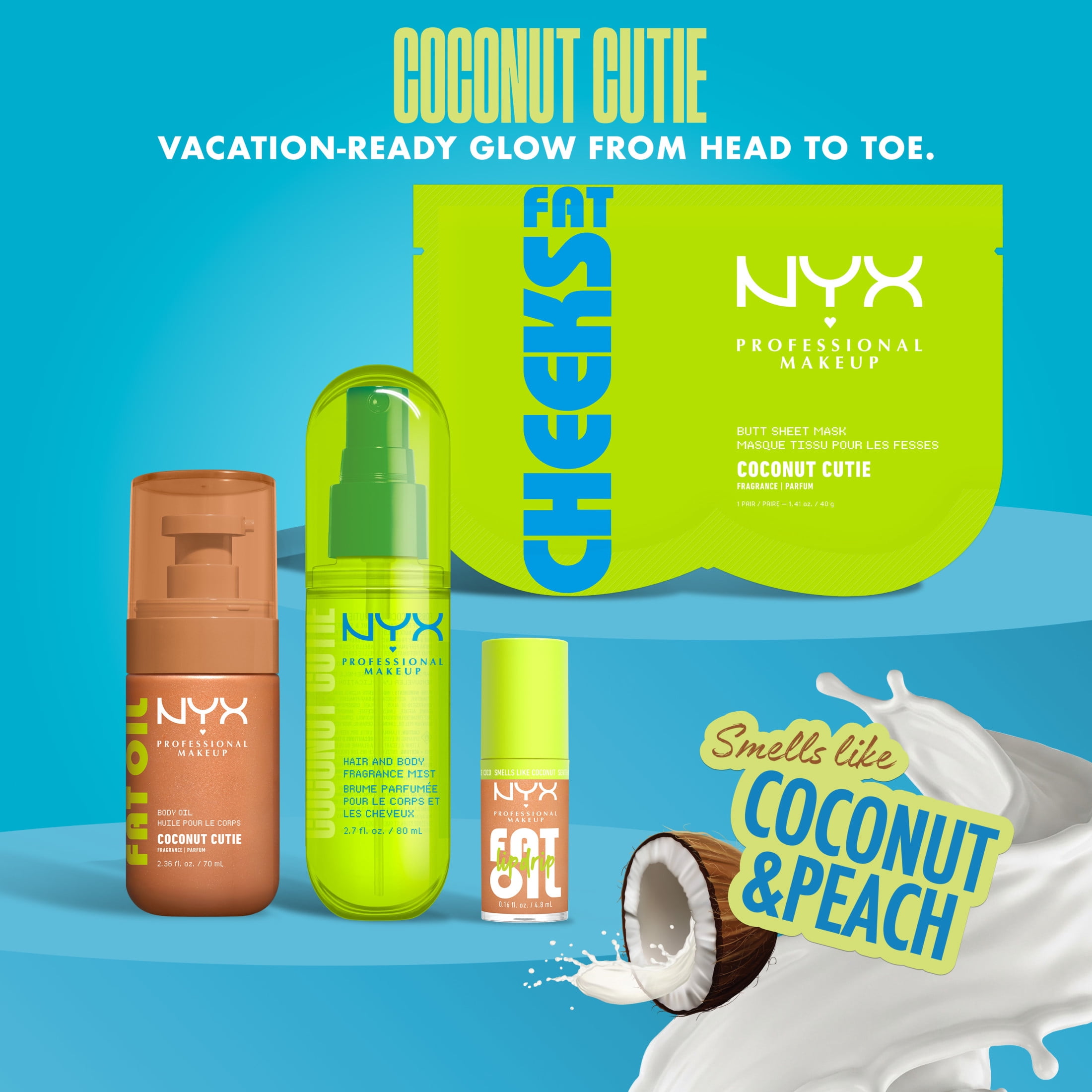 NYX Professional Makeup Fat Oil Fat Cheeks Butt Mask, Coconut Cutie, 1.36 fl oz