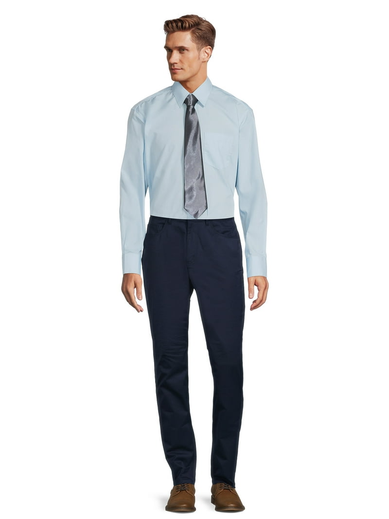 Silver Label Men's Long Sleeve Solid Dress Shirt with Front Chest Pocket and  Coordinating Necktie - Walmart.com