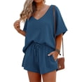 thumbnail image 2 of EKOUAER Pajamas 2 Piece V-Neck Lounge Sets Matching Outfits Shorts Sleepwear Loungewear Set with Pockets, 2 of 6