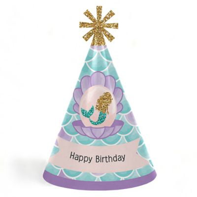 18pcs Cute Party Hats Mermaid Tail Paper Hat with Ropes Birthday Party Supplies