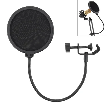 INTSUPERMAI 6" Studio Microphone Pop Filter Mask Shield for Any Dual Layered Wind Pop Screen with Flexible 360° Gooseneck Stand Clip Stabilizing Arm