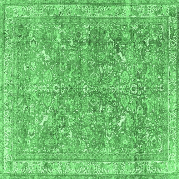 Ahgly Company Indoor Square Persian Emerald Green Traditional Area Rugs, 6' Square