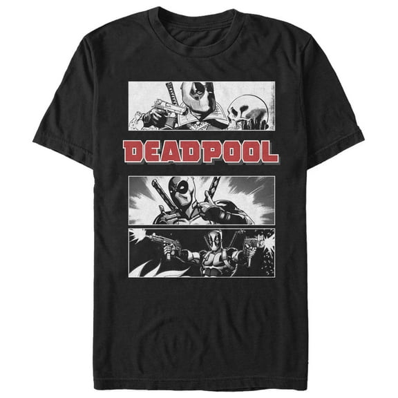Men's Marvel Deadpool Grayscale Panels Graphic Tee Black 5X Large