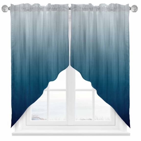 Swag Curtain Valances Blue Swag Valances for Kitchen Windows Abstract Gradient Color Short Topper Curtains Valance Tier Pair for Kitchen Bedroom Living Room Bathroom 28"x36"