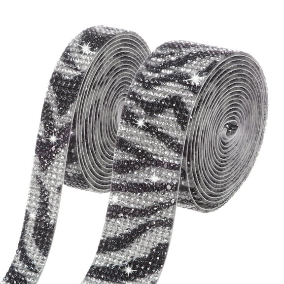 Uxcell 2-Roll Crystal Rhinestone Ribbon,0.5/1.1 Inch x 2 Yards for DIY Necklace[Spray Color Zebra Print]