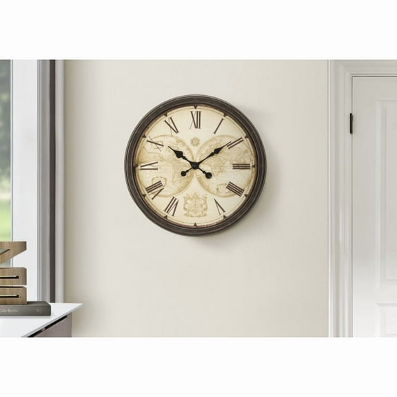 Clocks, 20" Round, Wall Clock, Antique Brown, Transitional