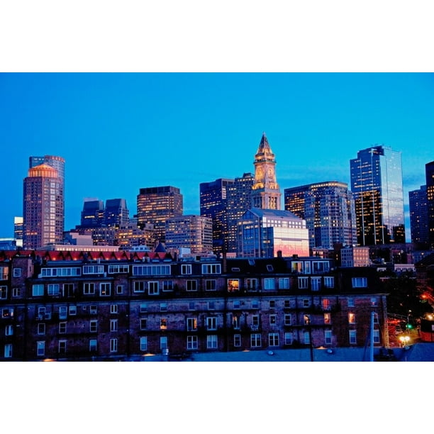 Sunset Reflects In Windows Of Boston Skyline Commerce House Tower Shot At Dusk Boston Ma Poster Print By Panoramic Images Walmart Com Walmart Com