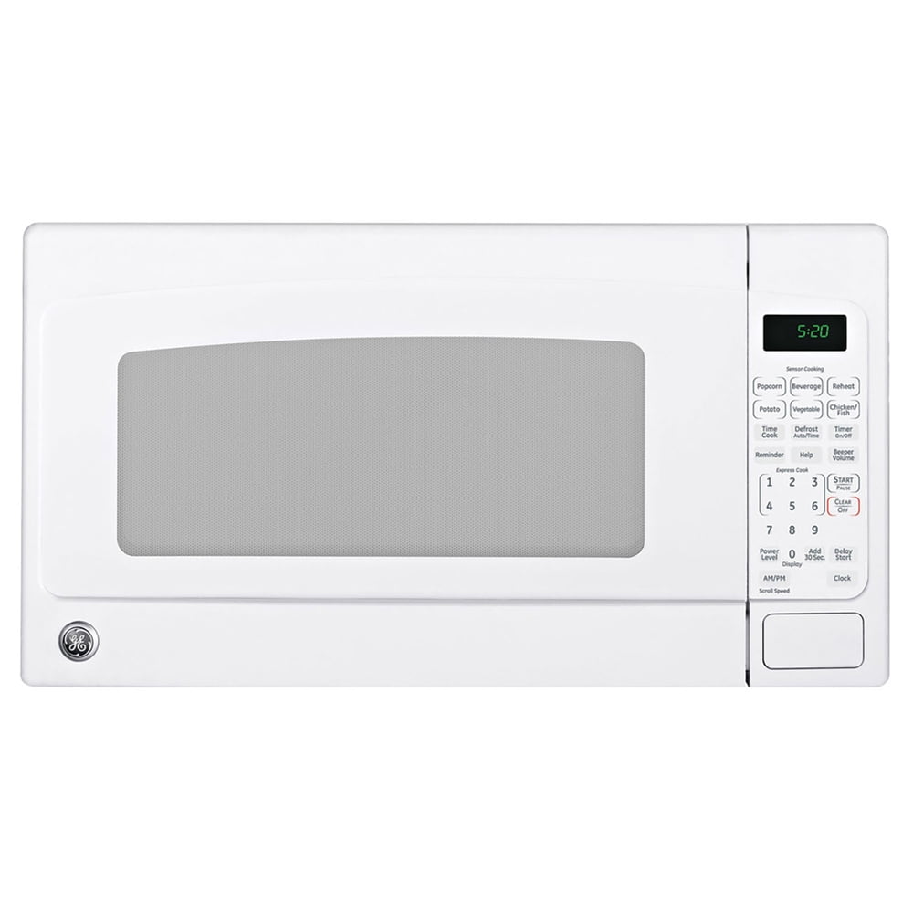 GE GCST20S1WWW 2.0 Cu. Ft. Capacity Countertop Microwave Oven Bundle with 2 YR CPS Enhanced Protection Pack and Deco Chef Pair of Red Heat Resistant Oven Mitt