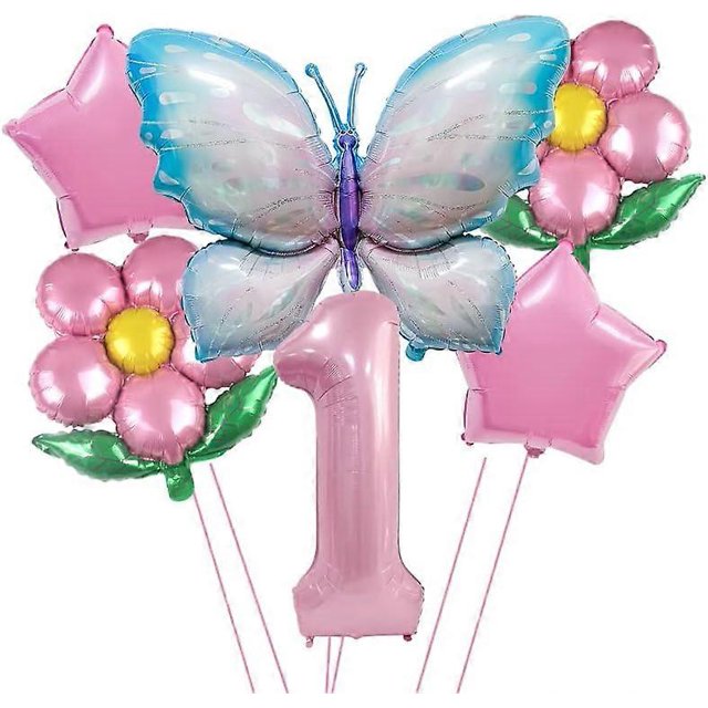 Butterfly Balloons 1st Birthday Decorations,Pink Blue Butterfly Fairy Floral Foil Balloons Girls First Birthday Party Decoration Baby Shower Supplies.