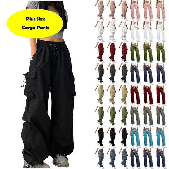 YOTAMI Cargo Pants for Women High Waist Casual Pants Solid Color Trousers Loose Fit Y2K Baggy Streetwear with Multi Pockets