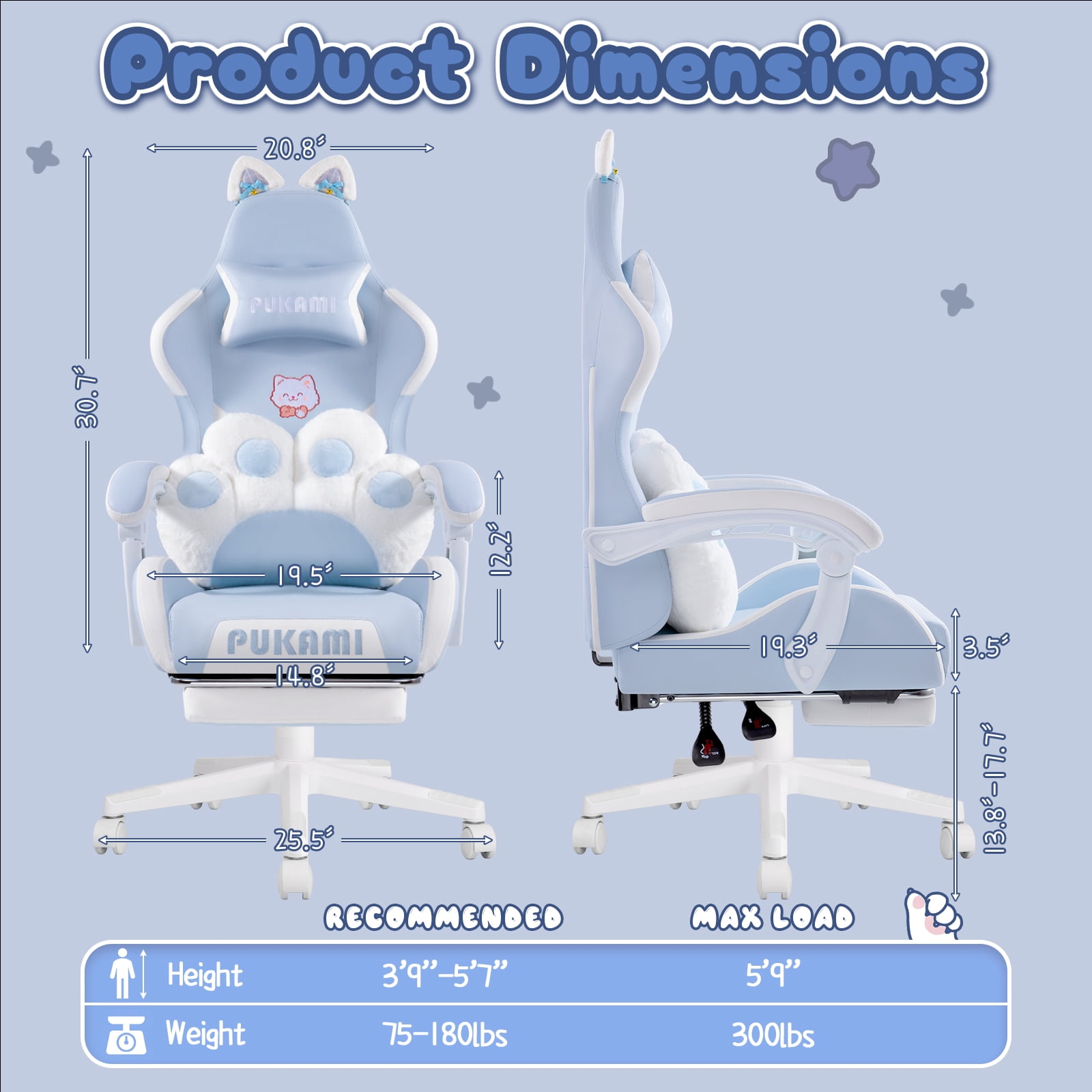 BOSSIN Gaming Chair,Ergonomic Computer Chair for adult with Cat Paw Lumbar Cushion and Cat Ears