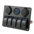 thumbnail image 1 of 5 Gang Voltmeter Rocker Switch Panel, Blue LED Lighted with Dual USB  Socket, Aluminum Alloy Marine Waterproof Toggle Switch Panel for Boat Car Truck RV, 1 of 7