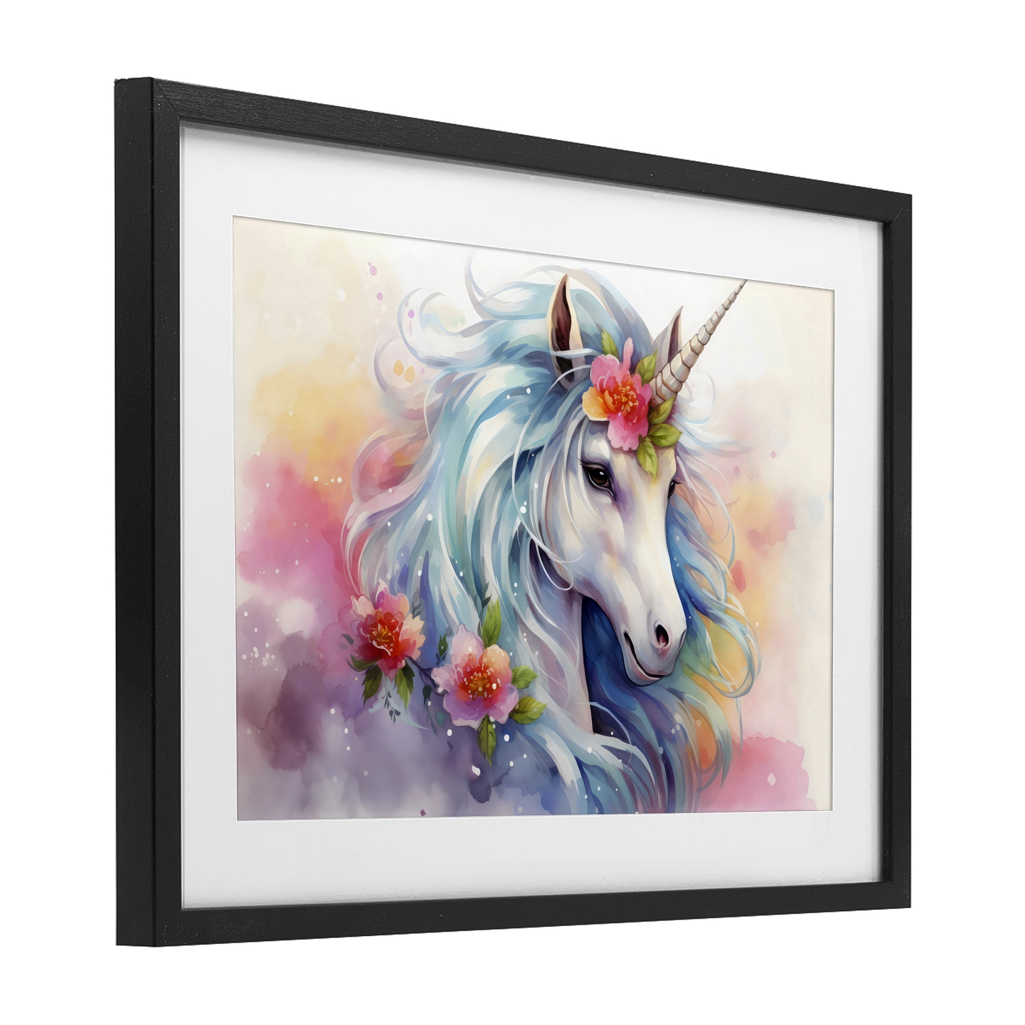 Stupell Industries Magical Unicorn with Blossoms Black Framed Print Under Glass, design by Creative Studio