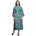 thumbnail image 1 of Bimba Robe Croisée Imprimée Vert Sarcelle à Rayures Florales, Feuilles et Roses, Robe Chemise de Demoiselle d'Honneur pour la Préparation, Peignoirs pour Femmes P, 1 of 5