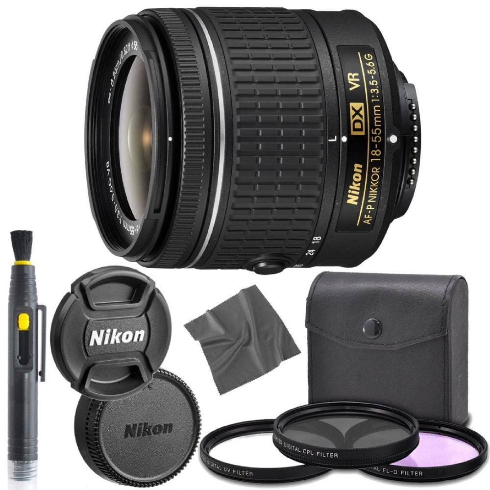 Estimar Fuerza motriz Desviar Nikon AF-P DX NIKKOR 18-55mm f/3.5-5.6G VR Lens + UV Filter, Circular  Polarizer, Florescent Neutral Density Filter, Font and Rear Lens Caps 1  Year Seller Warranty - Walmart.com