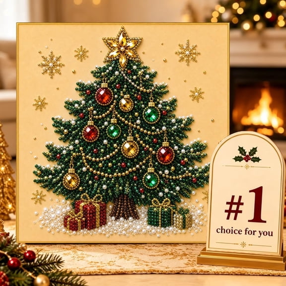DIY Christmas Pearl Diamond Painting Art Kit with Frame, Christmas Pearl Beads Art Craft for Adults Beginner, Gemstone Diamond Dots Beads Handmade Hanging Painting Kit for Home Wall Decor (I)