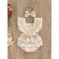 thumbnail image 4 of Franhais Summer Baby Girls Romper, Infant Sweet Style Creative Plaid Pattern Lace Splicing Fly Sleeve Jumpsuit + Bow Headwear Set, 4 of 8